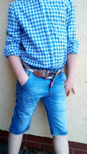 SPODENKI jeans z paskiem NAKRAPIANE FARBĄ