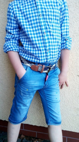 SPODENKI jeans z paskiem NAKRAPIANE FARBĄ
