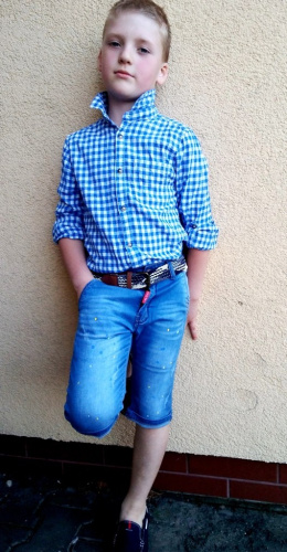 SPODENKI jeans z paskiem NAKRAPIANE FARBĄ