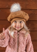 Beret dziewczęcy zimowy camel
