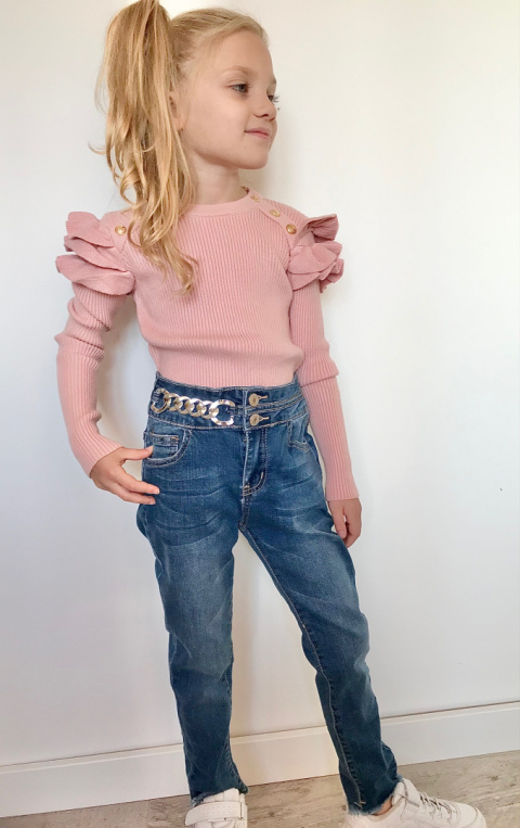 Spodnie dziewczęce jeans z łańcuchem Spodnie dziewczęce jeans z łańcuchem