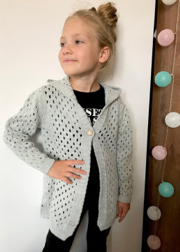 Sweter dziewczęcy narzutka ażurowa ~ popiel