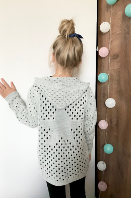 Sweter dziewczęcy narzutka ażurowa ~ popiel