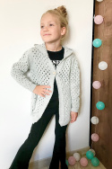 Sweter dziewczęcy narzutka ażurowa ~ popiel