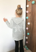 Sweter dziewczęcy narzutka ażurowa ~ popiel
