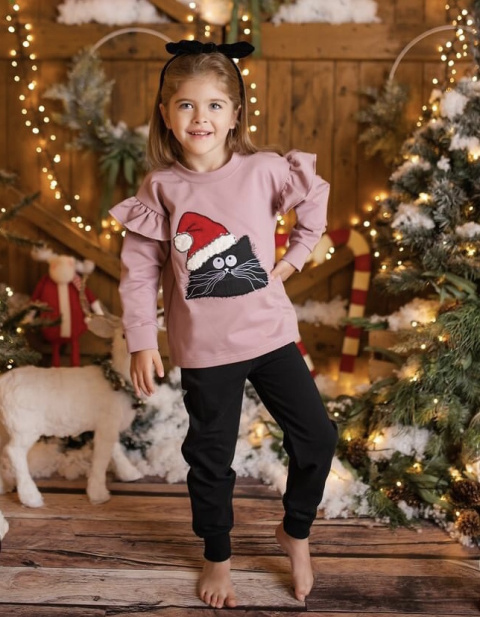 Bluza świąteczna KOT Mikołaj pudrowy róż
