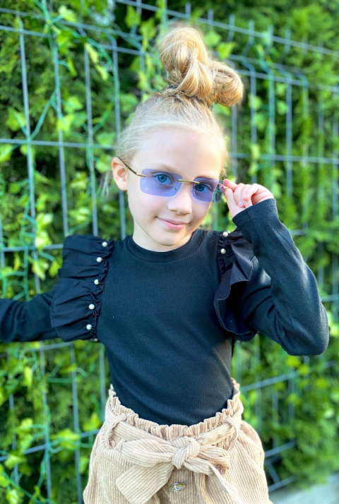 Bluza z dzianiny prążkowanej z perełkami czarna Bluza z dzianiny prążkowanej z perełkami czarna