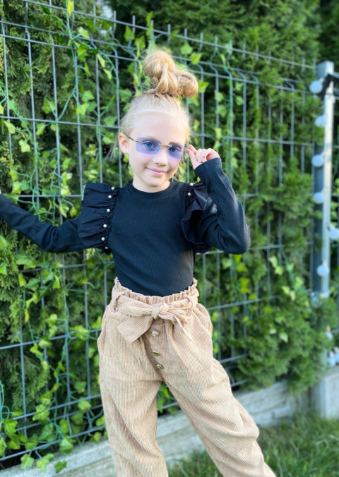 Bluza z dzianiny prążkowanej z perełkami czarna Bluza z dzianiny prążkowanej z perełkami czarna