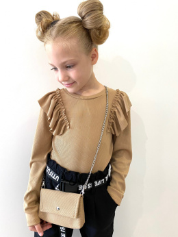 Bluza z torebką/ dzianina prążkowana beż