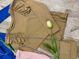 Bluza z torebką/ dzianina prążkowana beż
