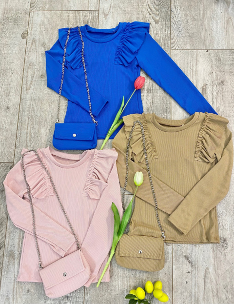 Bluza z torebką/ dzianina prążkowana beż Bluza z torebką/ dzianina prążkowana beż