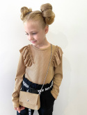 Bluza z torebką/ dzianina prążkowana beż