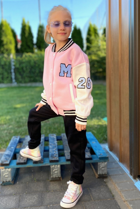 Bluza bejsbolówka dziewczęca róż Bluza bejsbolówka dziewczęca róż