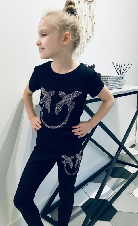 Komplet koszulka i legginsy Jaskółki jak Pinko~ czarny Komplet koszulka i legginsy Jaskółki jak Pinko~ czarny