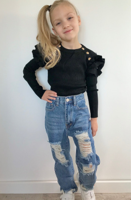 Spodnie dziewczęce jeans wysoki stan przetarcia