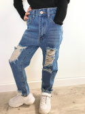 Spodnie dziewczęce jeans wysoki stan przetarcia