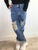 Spodnie dziewczęce jeans wysoki stan przetarcia