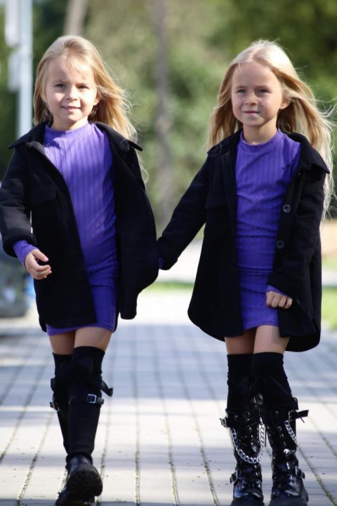 Sukienka z dzianiny prążkowanej Qba Kids fiolet Sukienka z dzianiny prążkowanej Qba Kids fiolet