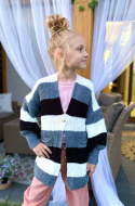 Sweter dziewczęcy kardigan w pasy popiel