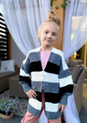 Sweter dziewczęcy kardigan w pasy popiel