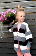 Sweter dziewczęcy kardigan w pasy popiel