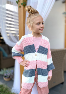 Sweter dziewczęcy kardigan w pasy róż