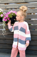 Sweter dziewczęcy kardigan w pasy róż