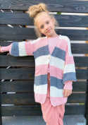 Sweter dziewczęcy kardigan w pasy róż