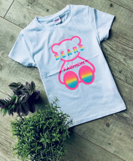 T-shirt Miś neon~ biel