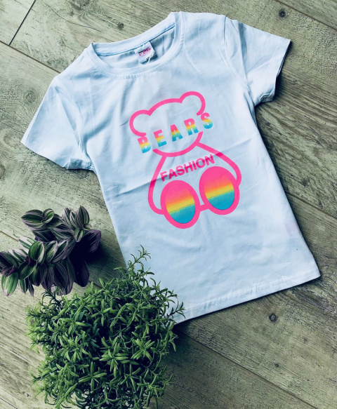 T-shirt Miś neon~ biel