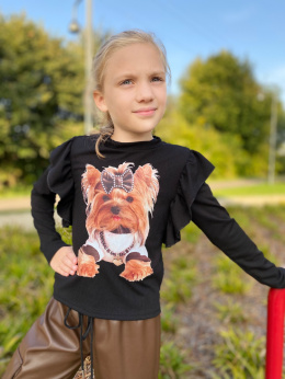 Bluzka SZKOLNA w prążek PIESEK czerń