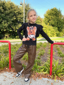 Bluzka SZKOLNA w prążek PIESEK czerń