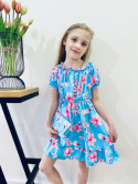 Elegancka sukienka KOMUNIA z torebką kwiaty błękit