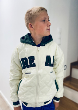 Kurtka chłopięca BOMBER na polarze -ecru