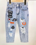 Spodnie dziewczęce jeans OVERSIZE naszywki