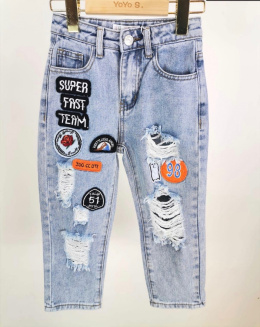 Spodnie dziewczęce jeans OVERSIZE naszywki