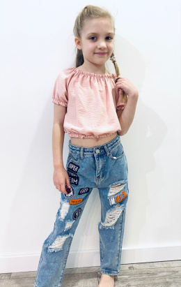 Spodnie dziewczęce jeans OVERSIZE naszywki