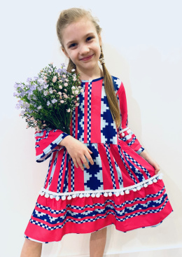 Sukienka dziewczęca wizytowa KOMUNIA boho~ AMARANT