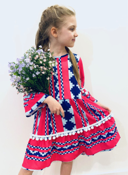Sukienka dziewczęca wizytowa KOMUNIA boho~ AMARANT