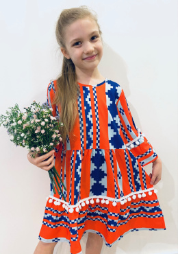 Sukienka dziewczęca wizytowa KOMUNIA boho ~ POMARAŃCZ