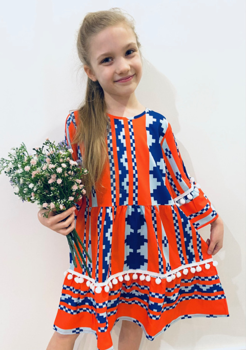 Sukienka dziewczęca wizytowa KOMUNIA boho ~ POMARAŃCZ Sukienka dziewczęca wizytowa KOMUNIA boho ~ POMARAŃCZ