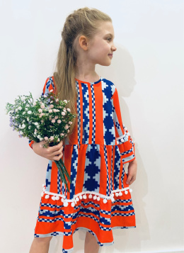 Sukienka dziewczęca wizytowa KOMUNIA boho ~ POMARAŃCZ