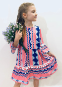 Sukienka dziewczęca wizytowa KOMUNIA boho~ jasny róż