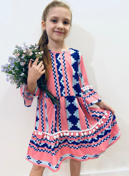 Sukienka dziewczęca wizytowa KOMUNIA boho~ jasny róż