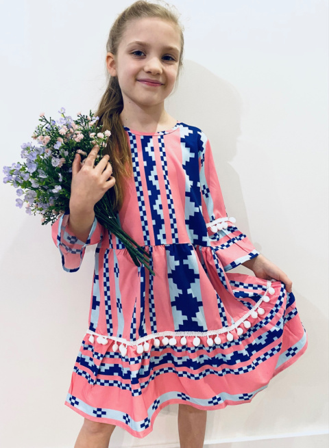 Sukienka dziewczęca wizytowa KOMUNIA boho~ jasny róż Sukienka dziewczęca wizytowa KOMUNIA boho~ jasny róż
