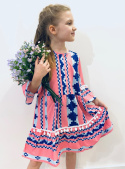 Sukienka dziewczęca wizytowa KOMUNIA boho~ jasny róż