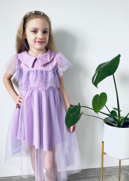 Sukienka elegancka tiulowa KOMUNIA wesele fiolet