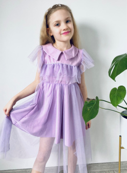 Sukienka elegancka tiulowa KOMUNIA wesele fiolet