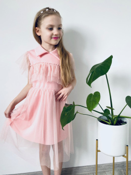 Sukienka elegancka tiulowa KOMUNIA wesele jasny róż