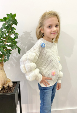 Sweter dziewczęca FLOWERS kolor ecru